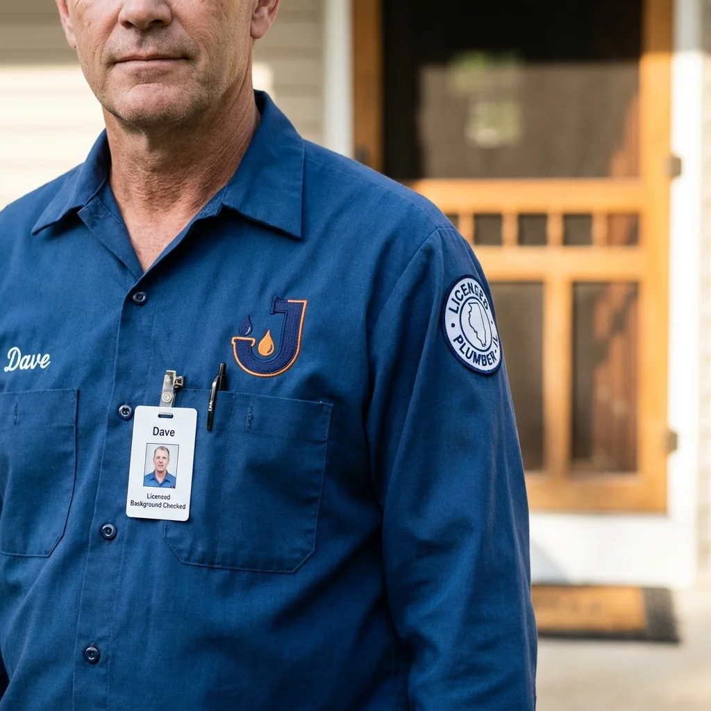 Licensed plumber showing ID badge in Franklin, PA
