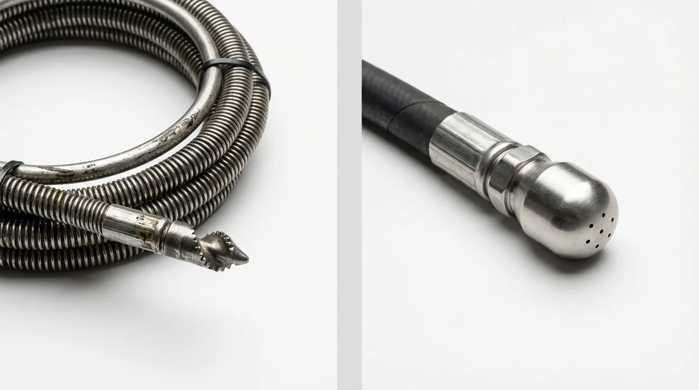 Drain snake cable and hydro jetting nozzle used for drain cleaning in Franklin, PA
