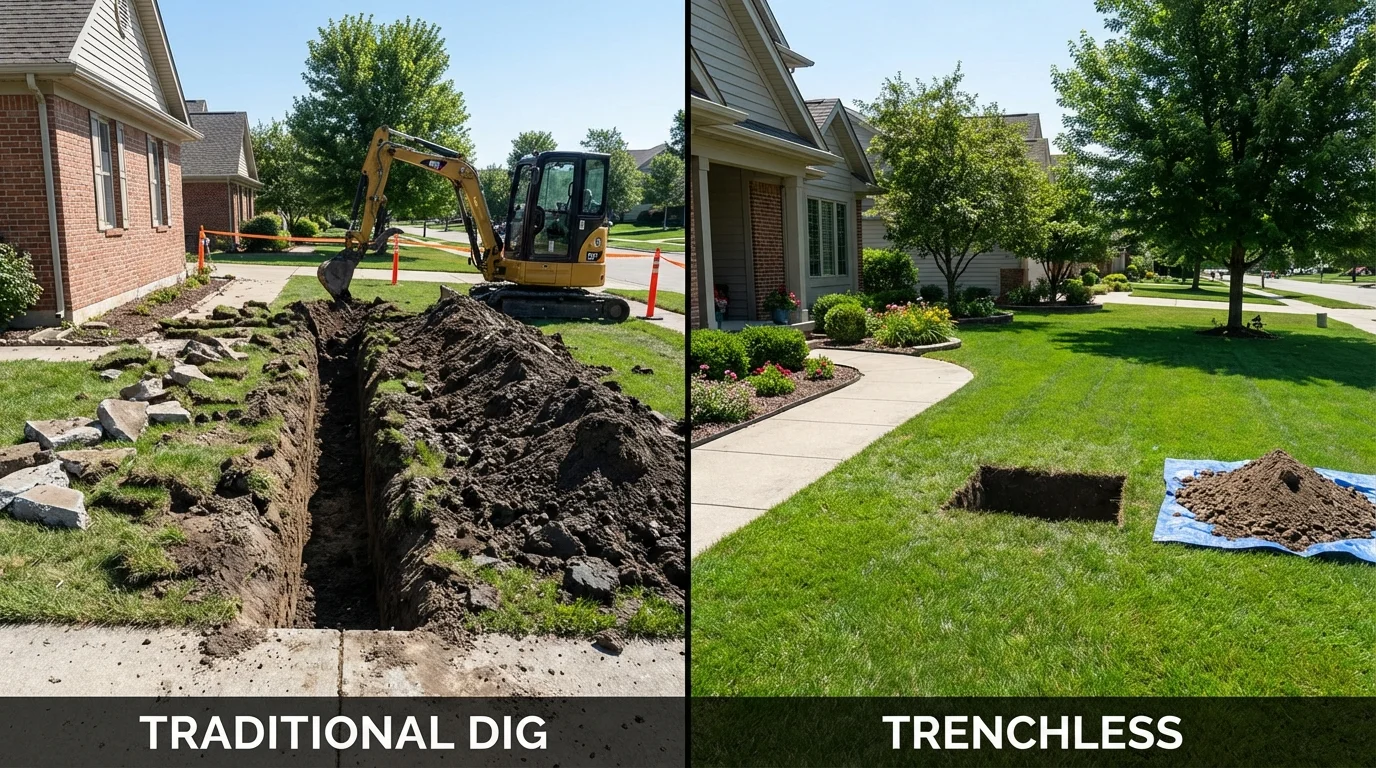 Trenchless sewer repair with minimal yard damage versus traditional excavation in Franklin, PA